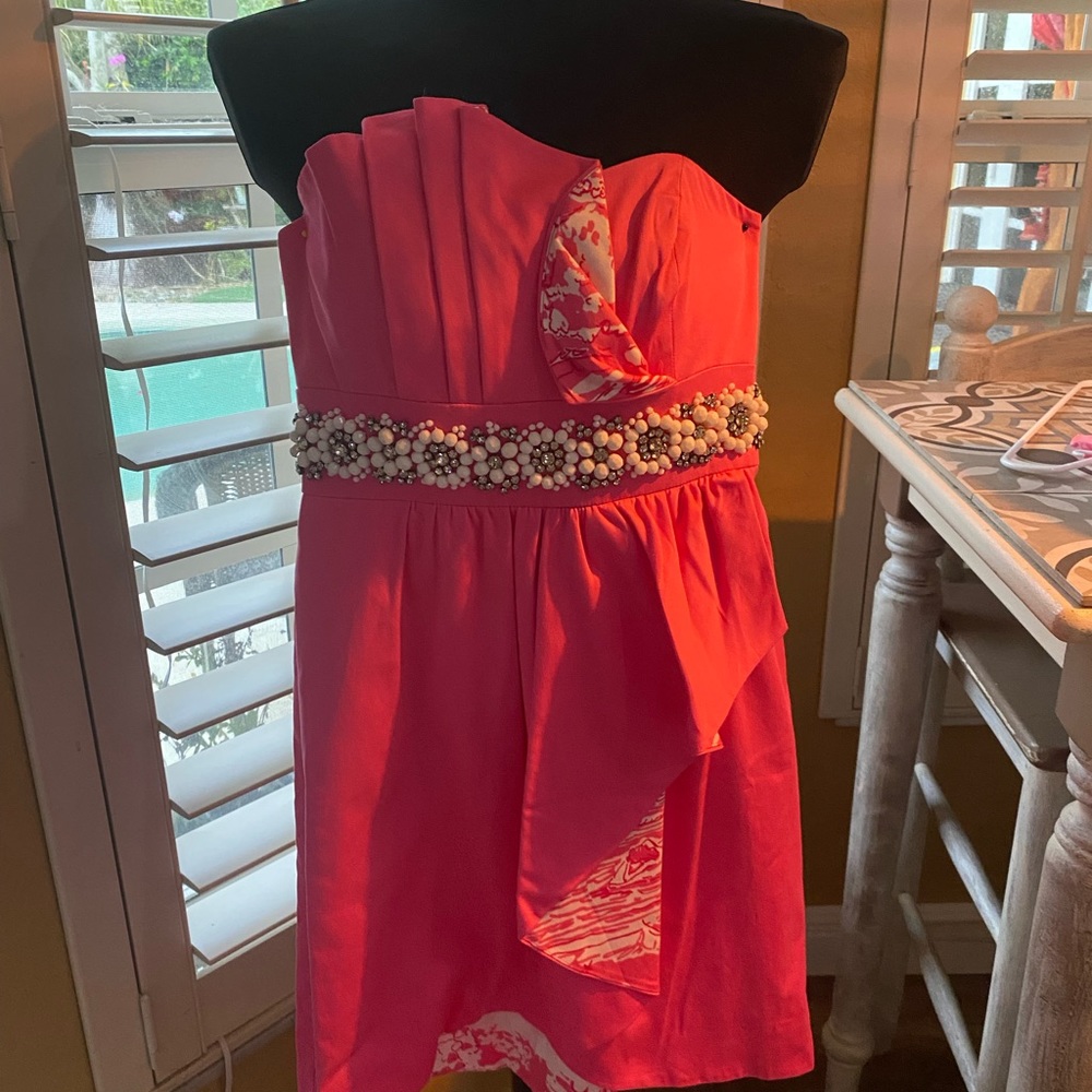 NWT LILLY PULITZER CRYSTAL DRESS HOTTY PINK SIZE 00 Retail $298